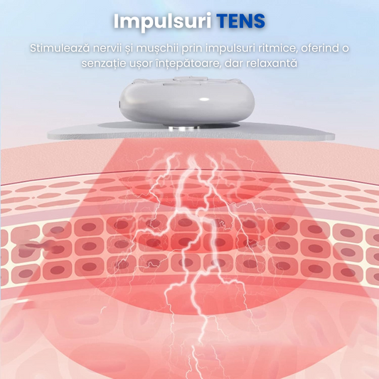 Aparat TENS Wireless pentru Masaj și Electrostimulare Musculară, Portabil – 6 Programe, 16 Niveluri Intensitate, Reîncărcabil cu Telecomandă