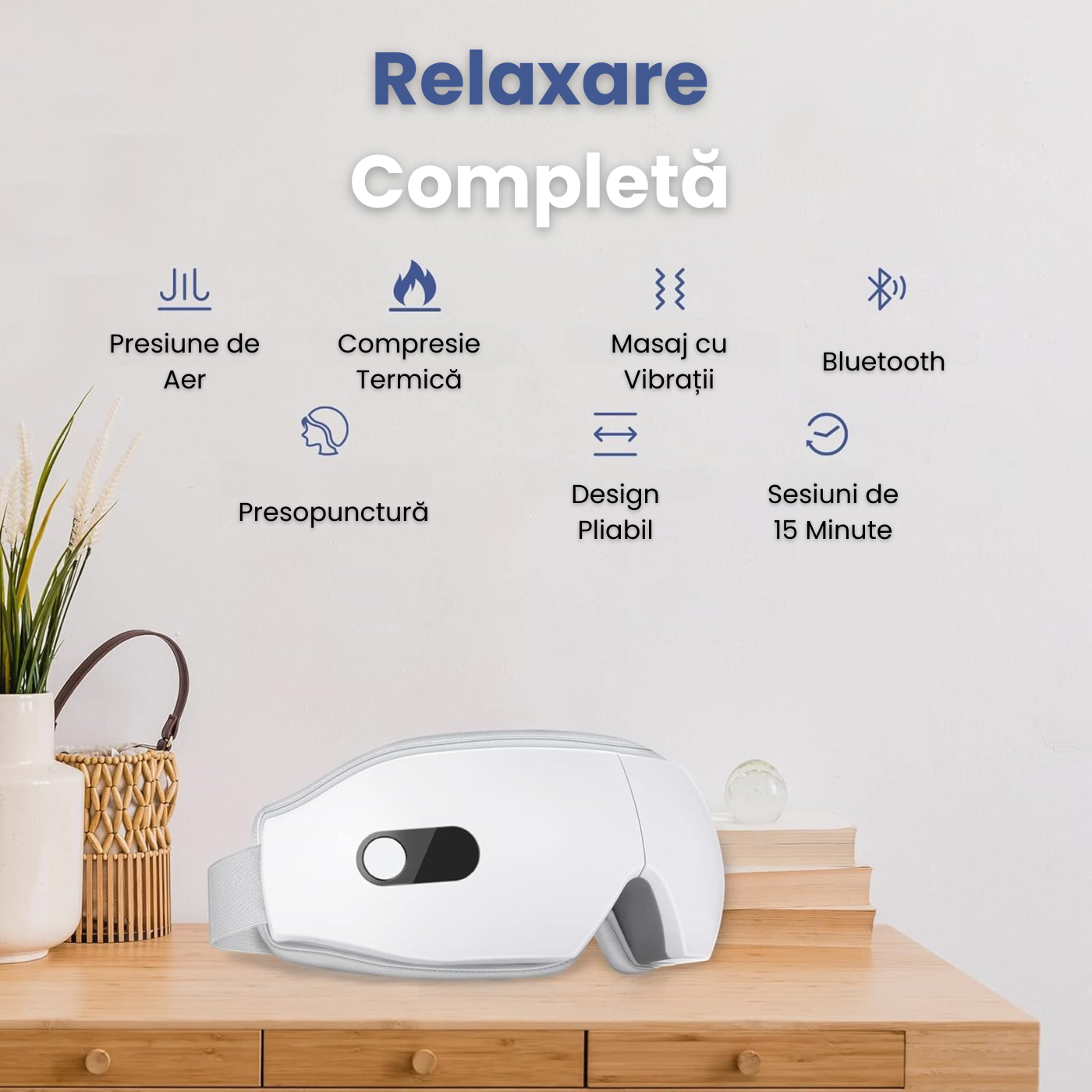 Aparat de Masaj pentru Ochi cu Presiune de Aer, Vibratii si Muzica Relaxanta