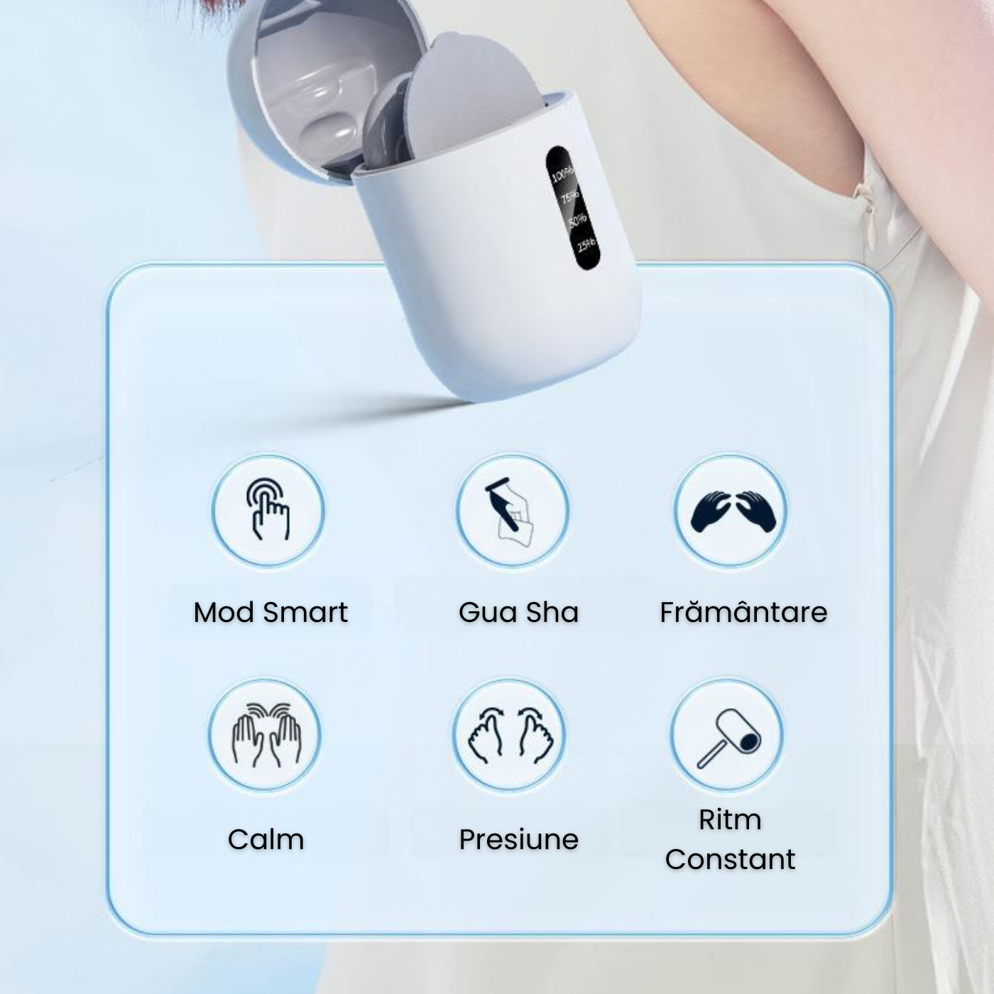 Aparat TENS Wireless pentru Masaj și Electrostimulare Musculară, Portabil – 6 Programe, 16 Niveluri Intensitate, Reîncărcabil cu Telecomandă