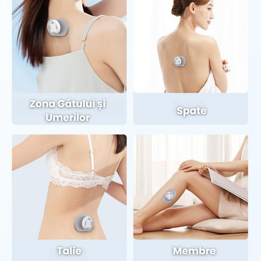 Aparat TENS Wireless pentru Masaj și Electrostimulare Musculară, Portabil – 6 Programe, 16 Niveluri Intensitate, Reîncărcabil cu Telecomandă